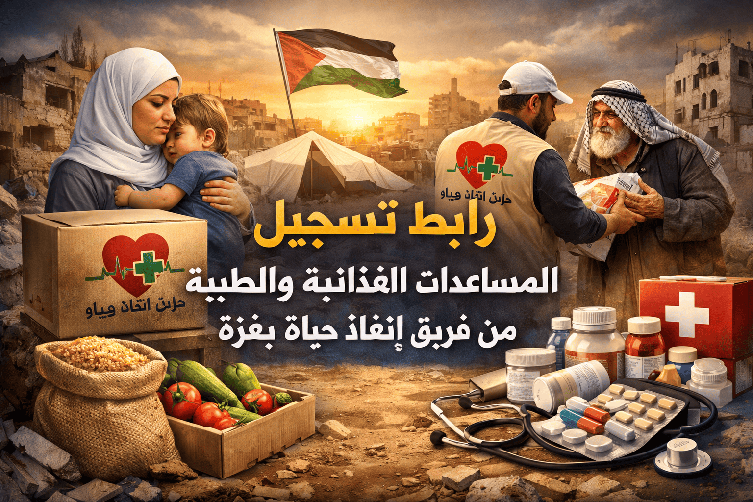 رابط تسجيل المساعدات الغذائية والطبية من فريق إنقاذ حياة بغزة