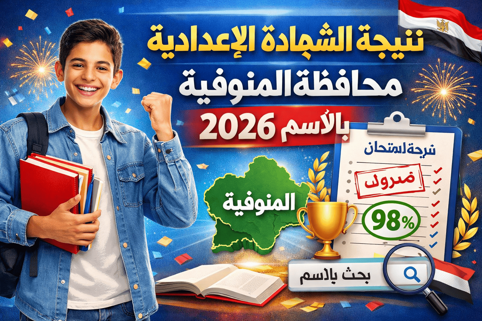 نتيجة الشهادة الإعدادية محافظة المنوفية بالاسم 2026